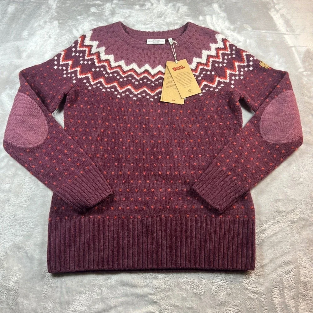 NWT Fjallraven Women's S Ovik Knit Sweater Dark Garnet 100% Wool Nordic 89941